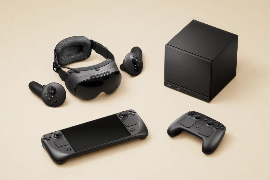 Imagem do Steam Frame, Steam Machine e novo Steam controller. (Imagem por: Steam).